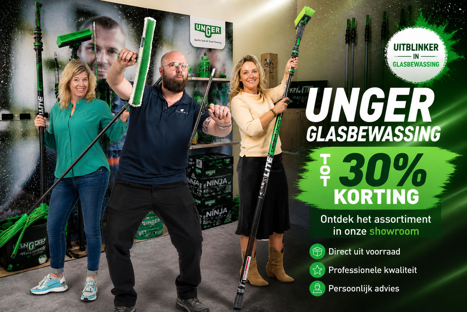 Professionele Unger glasbewassing materialen